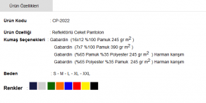 CP-2022 Ceket Pantolon ACIKLAMA